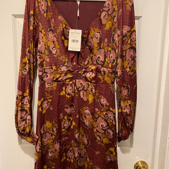 Free People burgundy and Gold Long Sleeve Sundress - Picture 3 of 5